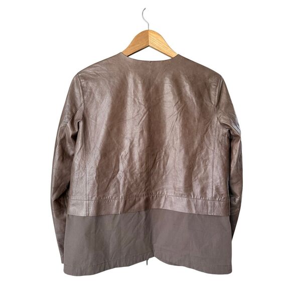 Lafayette 148 Two Tone Taupe Leather & Cotton Jacket Size S - Picture 3 of 12